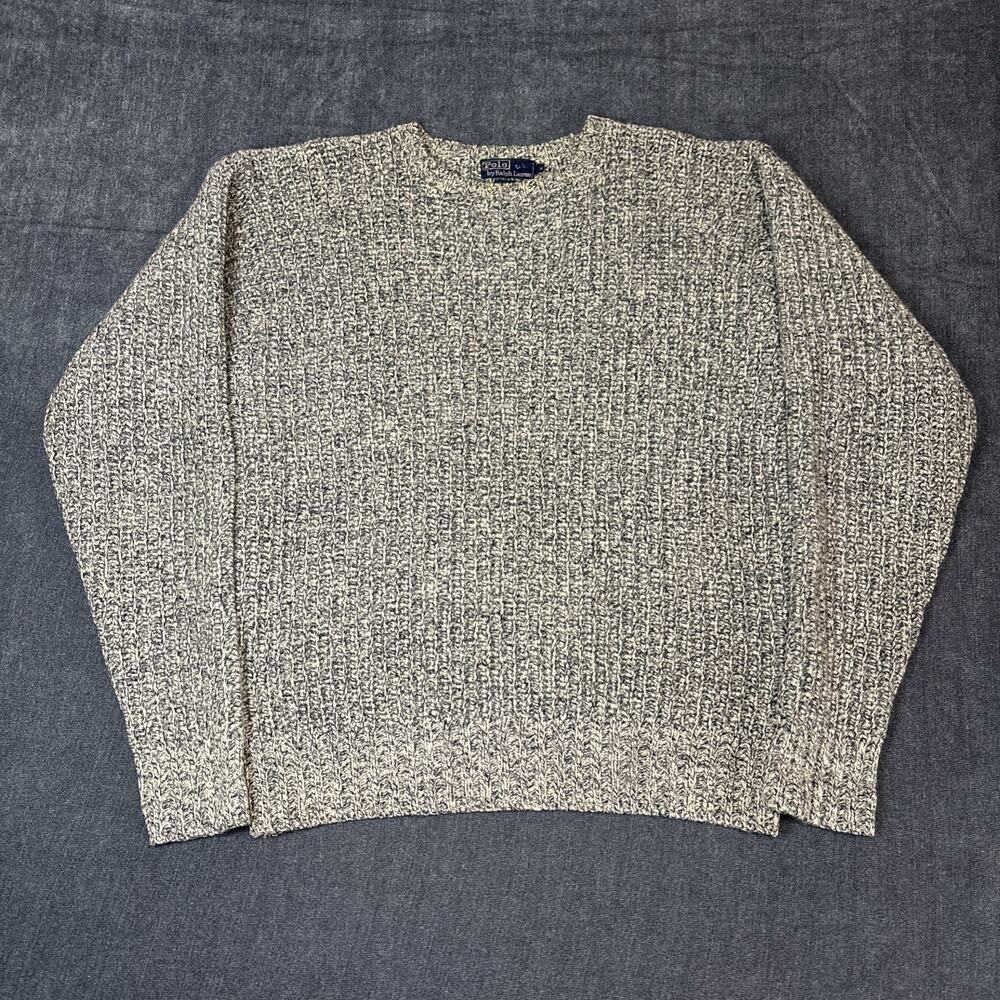 Vintage Polo Ralph Lauren Men's Gray Crewneck Sweater Size XL Wool Cable Knit